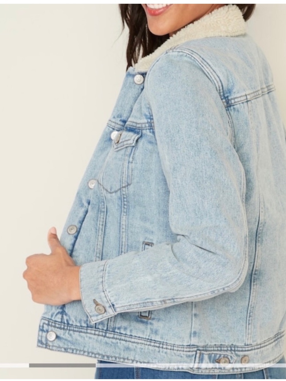 OLD Navy Sherpa Lined Jean Jacket Light Vintage Wash - Picture 2 of 8